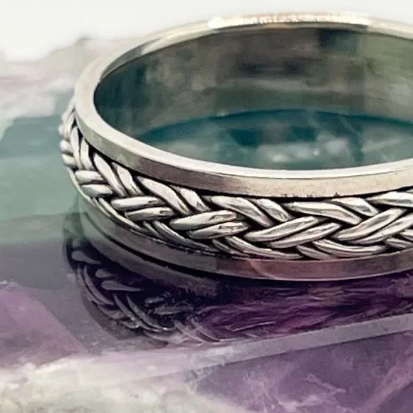 Sterling Silver Ring Braided Celtic Spinner Fidget Stamped 925 Size Z+2 - Picture 3 of 6